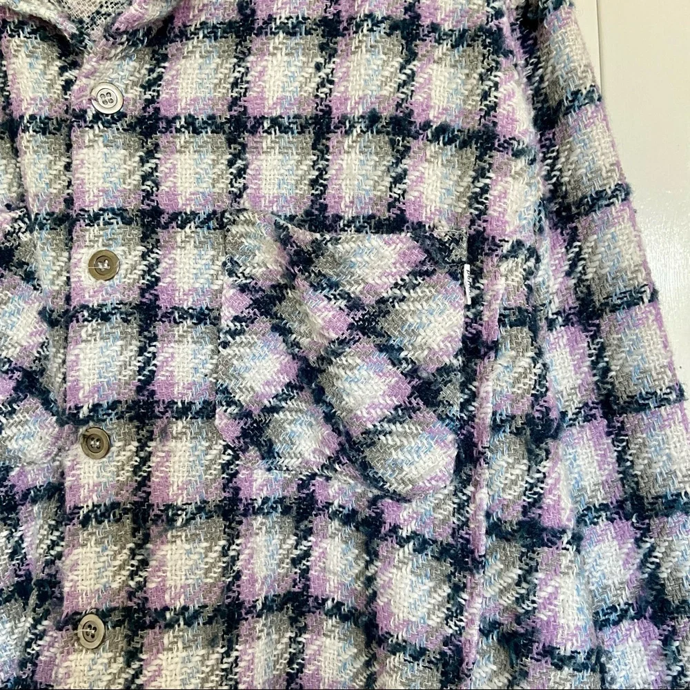 Knit Oversized Shacket EPTM Women’s XL Purple White Navy Blue Plaid